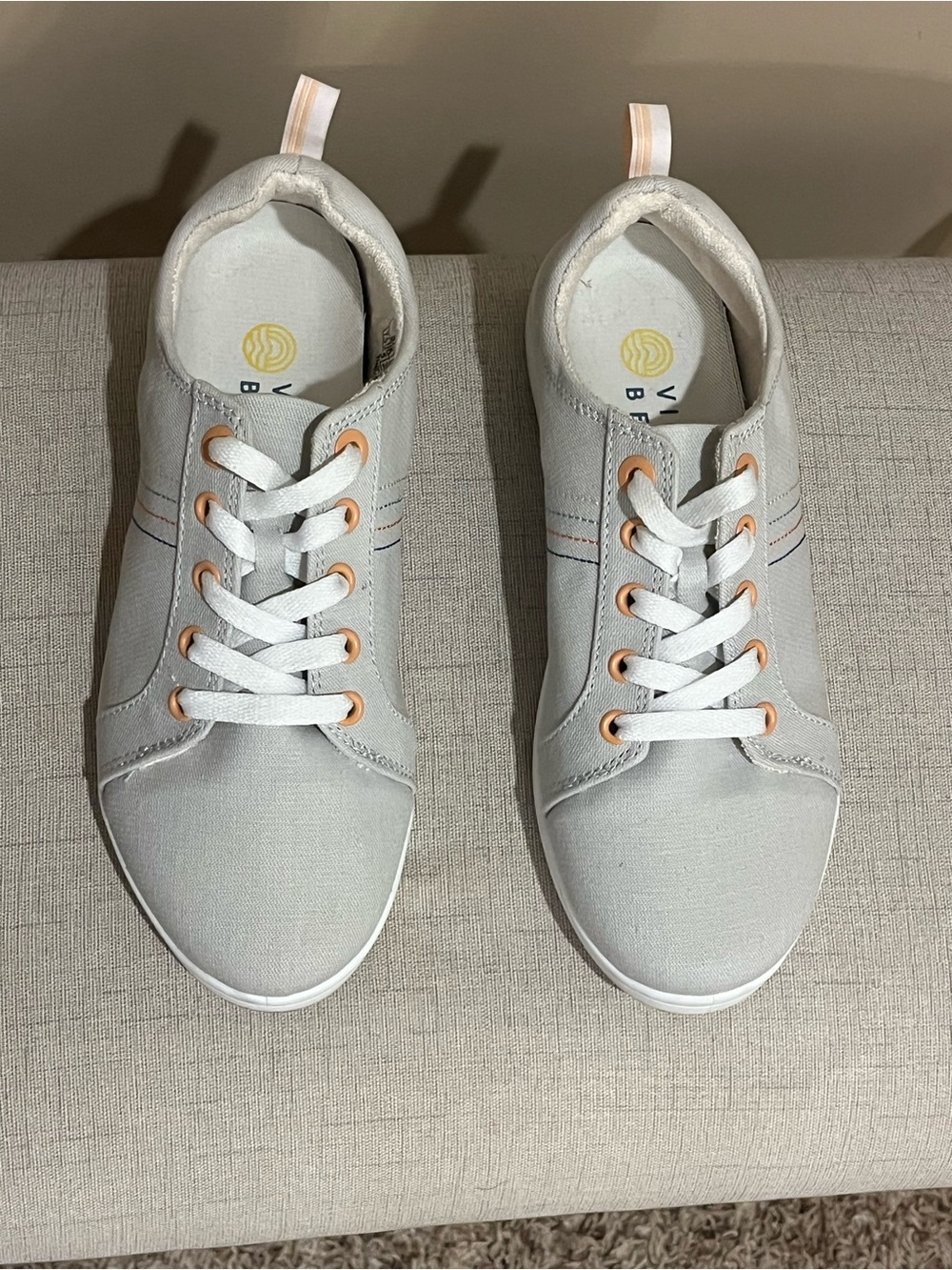 Vionic Light Gray Canvas Lace-Up Sneakers with Peach Accents